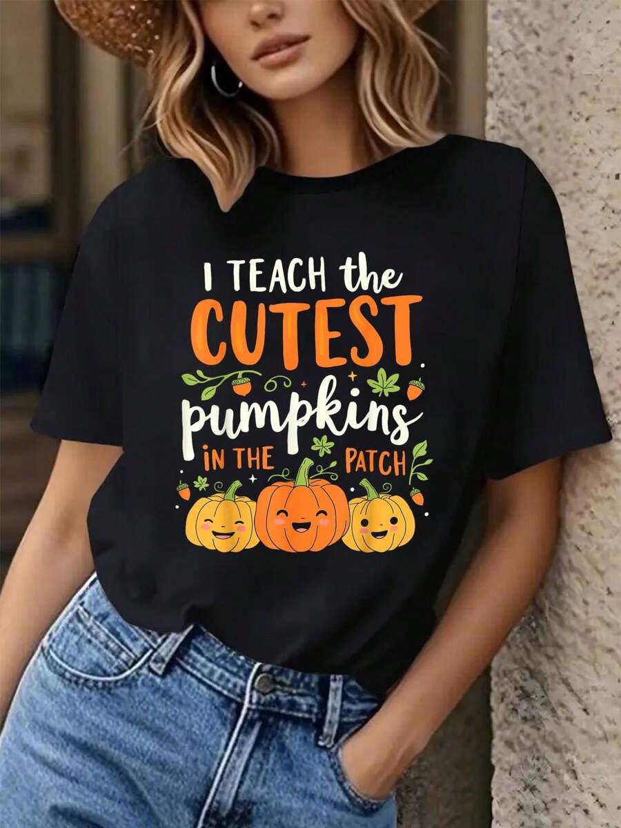 Halloween Teacher I Teach The Cutest Pumpkins In The Patch T-Shirt, Graphic Tees Women
