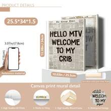 1pc Unframed Welcome To My Crib Prints - Vintage Newspaper Prints, Typographic Canvas Posters, 70's Pop Wall Art, Aesthetic Wall Art, Posters, Wall Art, Room Decoration Stuff, Modern, Quotes (Optional Frame)