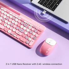 Wireless Keyboard And Mouse Combo, Retro Wireless Keyboard With Round Keycaps, 2.4GHz Full-Size USB Cute Wireless Keyboard Mouse For Computer, Desktop, Laptop And Computer