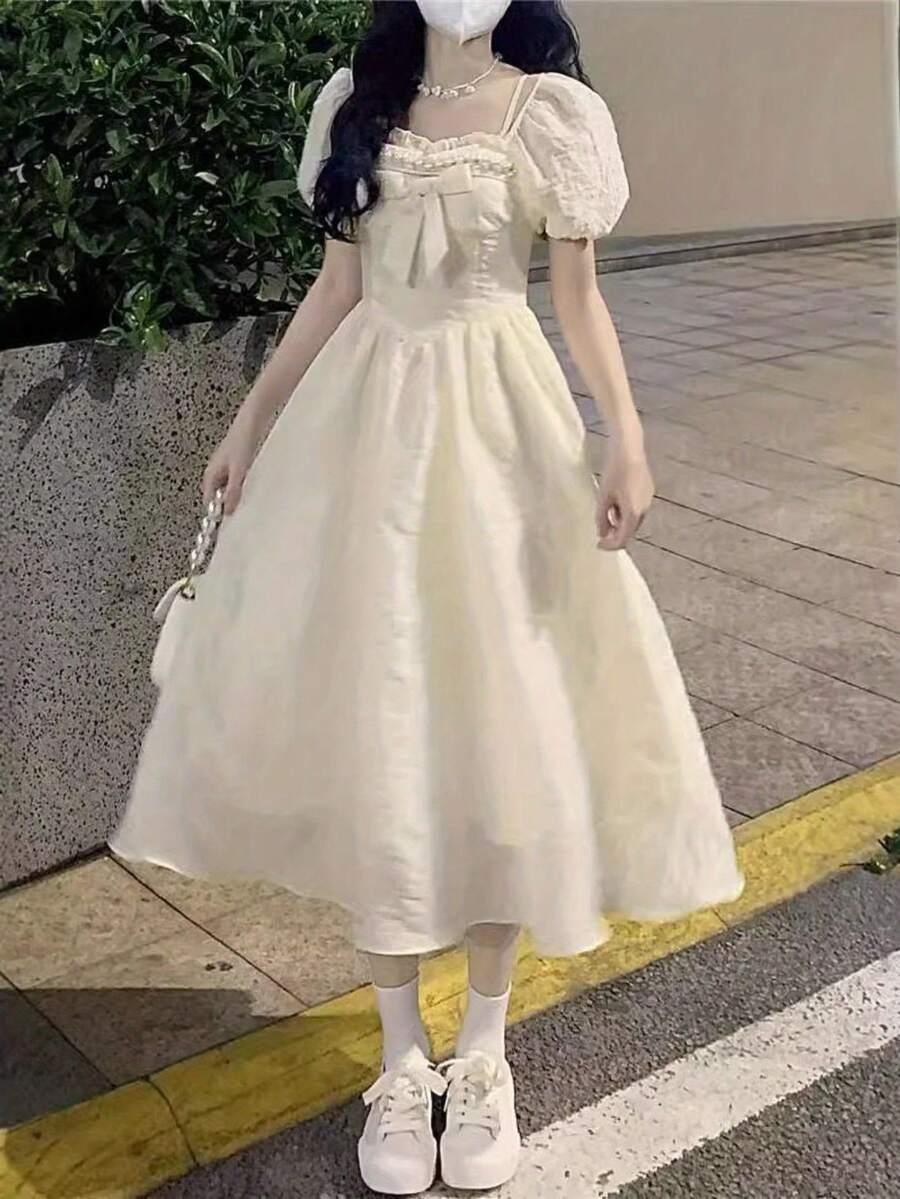 Women Midi Dresses - 杏 - 查看 1