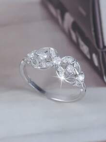 1pc Elegant & Romantic Interlocked Zirconia Crystal Decorated Ladies' Ring, Suitable For Valentine's Day, Anniversary, Proposal, Wedding Ceremony Accessories