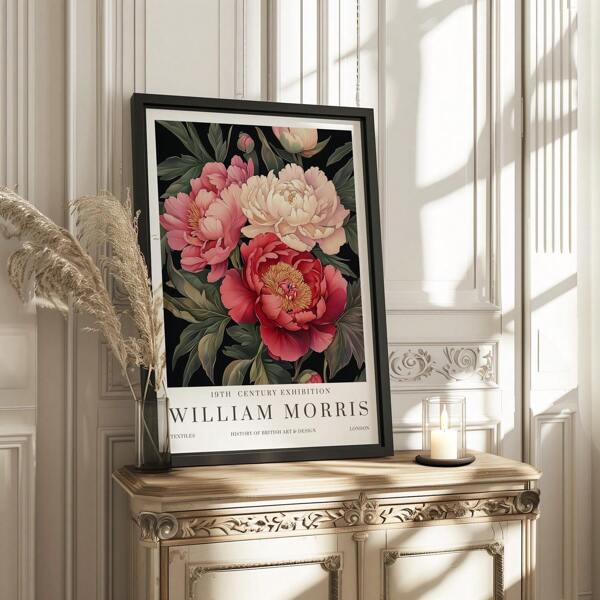 4. 1 Pc William Morris Floral Wall Art Medieval Revival Botanical Frameless Canvas Poster With Vintage Travel Theme, Tropical Beach Graduation Prints For Wall, Cottagecore Back To School Dorm Decor & Whimsical Housewarming Gift (Frameless Art Print)