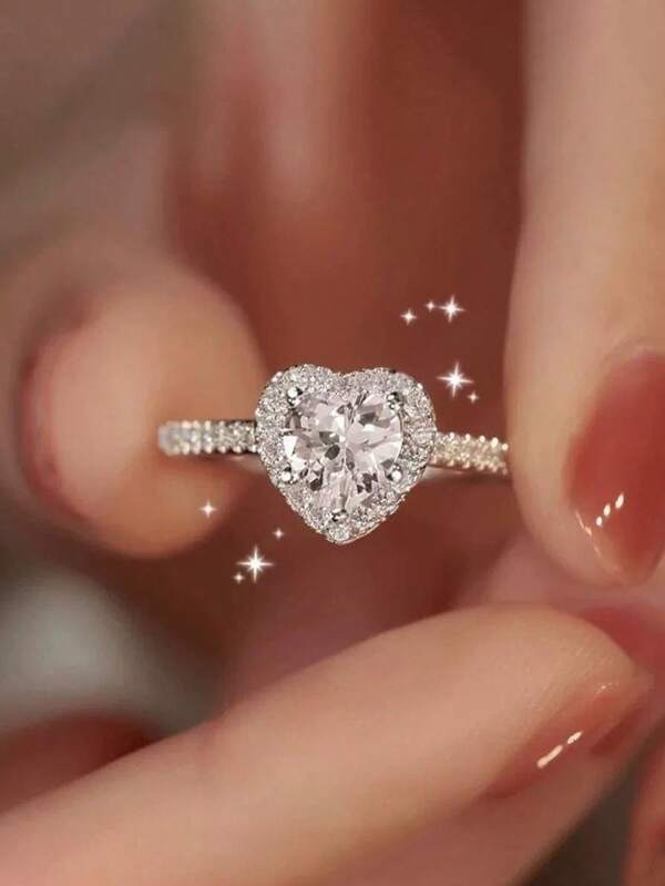 1 Stück Sterling 925 Silber Luxus modischer glitzernder Herz-Kubikzirkonia-Fingerring für Frauen Hochzeit & Verlobung Erklärungsschmuck Party Geschenk