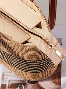 女士草编包大号手工编织夏季沙滩托特包单肩手提包钱包条纹手工编织草编包度假海边户外度假