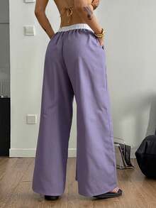 pantalon  Color combinado  Colorblock    Casual    Nudo  Cordón    Diario - Lila Púrpura - Ver 2