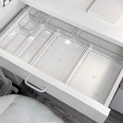 1件/3件/4件/5件/7件/11件装化妆品及护肤品收纳盒，多尺寸整理托盘，适用于抽屉、书桌、卧室、宿舍，可收纳文具、珠宝盒、化妆刷、化妆刷、香水等，是送给女性的理想礼物，也是圣诞礼物、女士礼品创意和房间装饰的完美之选。