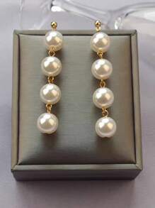 1 par de pendientes largos de vintage con flecos de perlas falsas, pendientes elegantes y versátiles de alta gama apropiados para mujeres en fiestas, bodas y uso diario