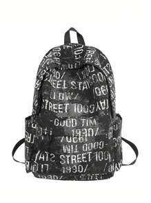 Casual Large Capacity English Numeral Graffiti Contrast Color Multi-Pocket Functional Backpack, Unisex, Suitable For School, Commuting, Shopping, Travel