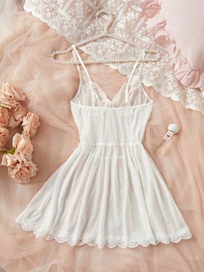 Wit Deep Neck Bridal Lingerie Bow ation Doorschijnende Backless Verleidelijke Dress, Going Out view 8