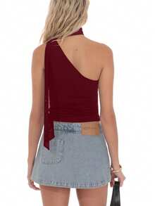 Women's Sexy Leopard Print Crop Top, Fitted Camisole, Fashionable Street Style For Party And Vacation, Spring/Summer - Burgundy - View 4