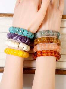 Betykuku 1 pieza Pulsera elástica con cuentas irregulares y coloridas de estilo bohemio, regalo para mujeres y niñas, adecuado para la playa, vacaciones, uso casual y fiestas