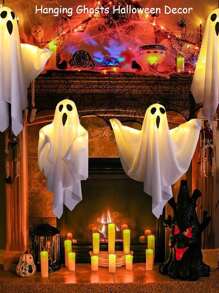 1pc 20in Halloween Ghost Decorations With Light String, Battery Powered Halloween Decorations, Horror Ghost Decorations, Suitable For Home, Outdoor Garden Yard Hanging Decorations, Halloween Party Decorations