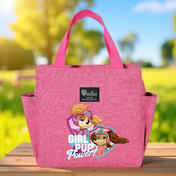 Paw Patrol 1 Stück Paw Patrol Skye isolierte Lunchbox, stilvolle und funktionale Tragetasche, tragbare Lunchbox mit Skye Muster, Bento-Tasche, leicht, wiederverwendbar, auslaufsicher, tragbares Design mit Fronttasche & strapazierfähigem Reißverschluss - für Schule, Büro und zum Frischhalten von Lebensmitteln und als Geschenk