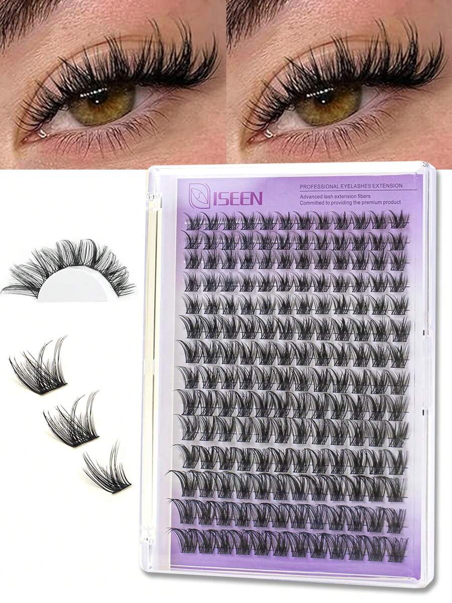 168pcs C Curl, Lash Clusters Individual Cluster Lash Extensions Volume Lashes For Self Eyelashes Faux Mink Hair Makeup Tool For DIY Eyelash Extension, Suitable For Daily Makeup Or Outings Or Application At Home - C - View 1