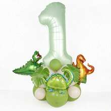 21pcs/Set Mini Dinosaur Foil Balloons, Olive Green Number Balloons, Jurassic Dinosaur Theme Birthday Party Decorations - Multicolor - View 3