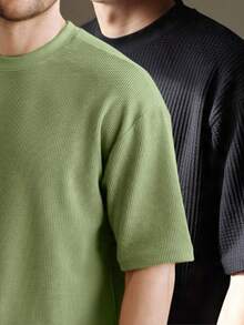 Kit 2 RelaxMax Men's Casual Oversized Textured Mesh Shirt - Black and Olive Green - View 1