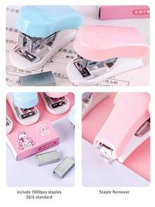 1 Set Pastel Color Mini Stapler With Staples, Lightweight And Convenient, Metal Binding, Suitable For File And Paper Organization, Ideal For Office, Study And Back To School Use - Multicolor - View 10