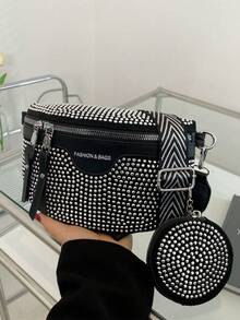 2 件套闪亮水钻腰包和胸包，带零钱包，适合女士，适合夏季外出、运动、开斋节、节日礼物
