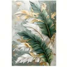 1pc Green & Golden Tropical Leaf Wall Art -Canvas Print With Hook Installation, Minimalist Art Deco Home Decor For Bedroom, Living Room, Kitchen, Dorm - Mother's Day & Easter Gift Idea - trắng - Xem 4