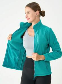 1pc Fleece Jacket For Women, Outdoor Warm & Breathable Zip-Up Stand Collar Slim-Fit Coat For Trekking & Sports In Spring & Autumn Winter Women Clothes