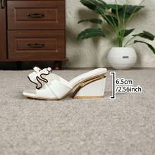 女士坡跟凉鞋，优雅的白色坡跟穆勒凉鞋，蝴蝶结装饰，百搭正装，穿着舒适，适合度假、旅行、户外、街头、派对、夏季新品