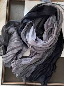 1pc Women Long Lightweight Ombre Linen-Look Scarf, Soft Breathable Pleated Shawl Wrap, Fashionable For Daily Outfits, Beach, Travel And Sun Protection