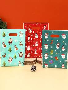 10/20/50pcs Christmas Gift Bags, 4 Color Santa Snowman Plastic Treat Pouches With Handles, Christmas Gift Packaging Bags, Winter Xmas Holiday Party Presents Supplies, Christmas Ornaments, Christmas Deocration 2025, New Year Decorations 2026