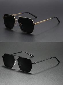 1 件男士复古金属框架双桥时尚眼镜，适合搭配毛衣、外套、新年旅行、假期返校时尚学院风 - 1125-多色 - 查看 19