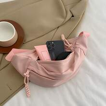 韩版简约斜挎包可爱麦穗设计拉链绳多层尼龙面料斜挎包新款质感单肩腋下胸包小腰包 - 白色 - 查看 7