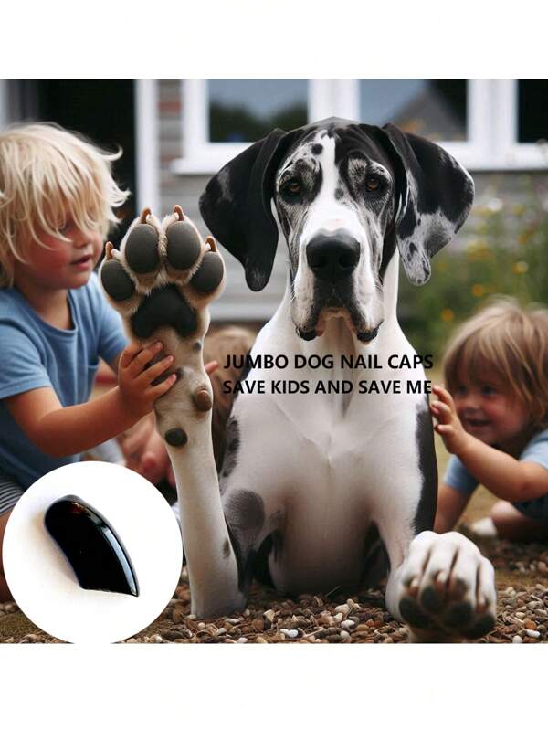 Black Jumbo Dog Nail Caps 20pcs Free Glue 3xl