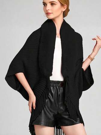 1 件女式宽松蝙蝠袖斗篷开衫毛衣，针织披肩领外套，适合室内和室外，时尚套头衫适合日常穿着，秋冬