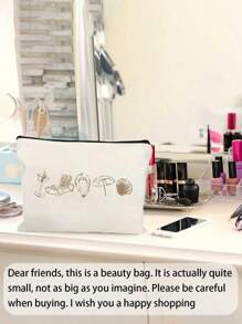 Coastal Wedding Makeup Bag – Hand-Drawn "Last Toast On The Coast" Design With Tropical Elements – Polyester Pouch For Brides & Bachelorette Parties Graduation Back To School Supplies