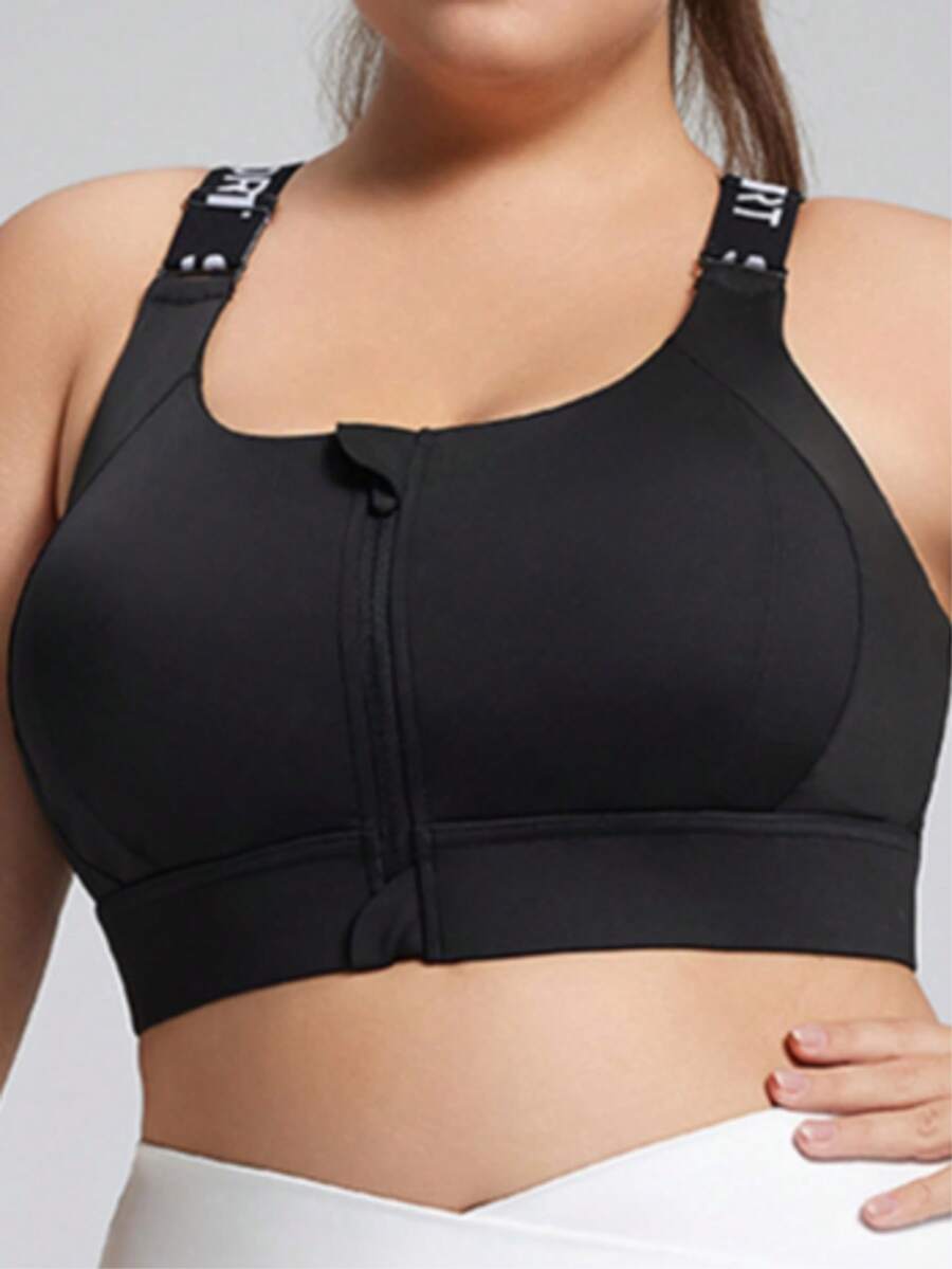 1pc Women Sports Bra, Letter Print Straps, Criss-Cross Back Design, High-Impact Full Coverage Sports Bra, Ultimate Running Bra Fall Black - Black - View 1
