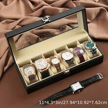 FEILIYA Uten 12 Slot Watch Box With Drawer, Men's Watch Display Case With Glass Cover, Double Layer Jewelry And Watch Storage Box, Unisex, Black
