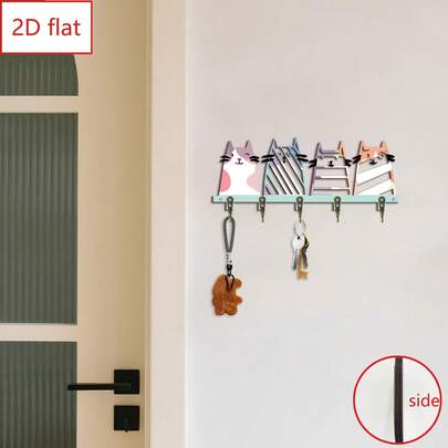 قطعة واحدة من حامل المفاتيح بشكل قط من الخشب له 5 خطافات، رف مفاتيح جميل للتنظيم، ديكور مدخل، ديكور منزلي، مطبخ، حمام، غرفة نوم، إكسسوارات، مناسب للديكور الكوخي والريفي، سهل التركيب للمعاطف والقبعات والمناشف عند المدخل