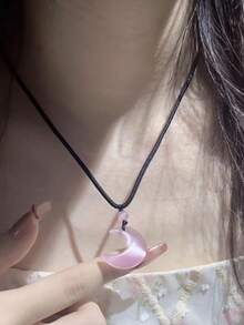 1 Stück Mondlicht Zen Sichel Mond Anhänger Halskette, Mondstein, einzigartiges Paar Accessoire, Choker Halskette