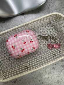 韩版少女格纹樱桃图案4手机壳，Pro 2手机壳，3/2无线蓝牙耳机壳 - 粉色 - 查看 8