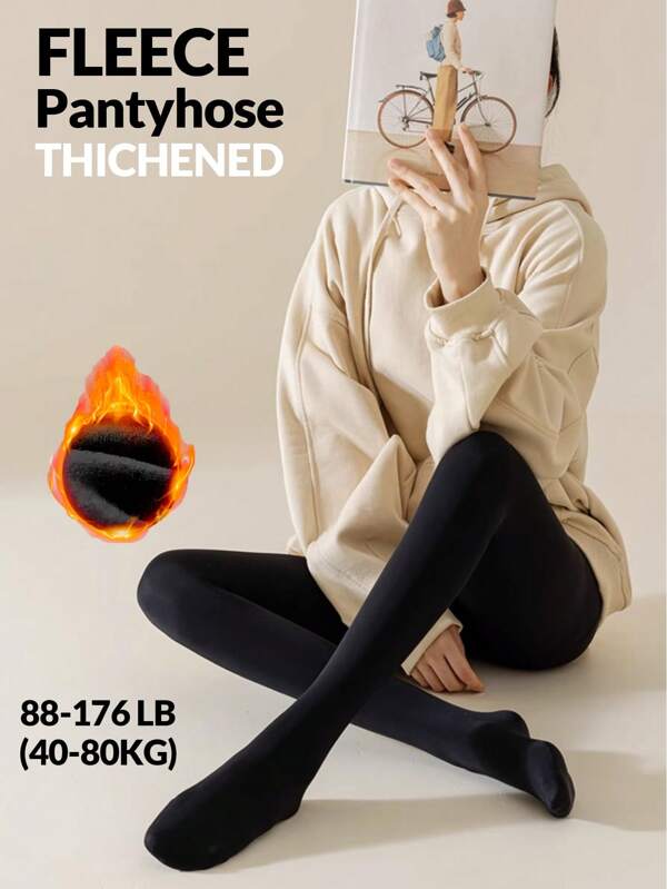 Winter Warm Pantyhose Thicken Women Fleece Lined Tights Daily Stockings Black Leggings