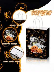 12 Pcs Halloween Trick Or Treat Bags, Halloween Bags With Handles Paper Trick Or Treat Gift Goodie Snacks Bags, Trick Or Treat, Halloween Paper For Holiday Treats Party Favors Supplies For Fall Home Decor, Halloween Party, Halloween Decor, Fall Decor, Halloween Decorations,Thanksgiving, Harvest Decorations And Display, Party Favors - Multicolor - View 6