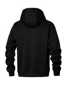 男士长袖羊羔绒连帽拉链外套，加厚休闲针织外套，秋冬季保暖外套 - 黑色 - 查看 2