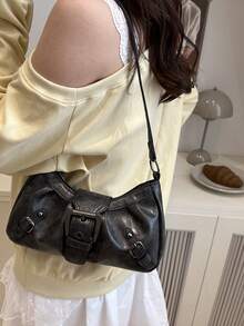 时尚新款纯色五金扣装饰单肩包，百搭经典现代风格女士手提云朵包，适合逛街、钱包、购物、年轻女性、大学生、新人、白领人士。非常适合办公室、大学、工作、商务、通勤、户外活动、旅行和郊游