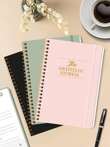 1pc Pink Spiral Gratitude Journal,Simple A5 Undated Dailly Gratitude Planner Notebook With Guided Prompts,Reflection Lines&Inspirational Quotes,Self-Care,Start Any Time,Work And Home,Back To School Supplies - Multicolor - View 7