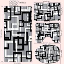 4 Stücke modernes schwarz-graues gestreiftes Badezimmer Set, inklusive Duschvorhang, Badematte, U-förmige Toilettenabdeckung, Toilettendeckelabdeckung, wasserdichter Duschvorhang, modischer Tür-/Fenstervorhang, ohne Bohren erforderlich, Polyester, maschinenwaschbar, Badezimmer Deko für den Schulanfang