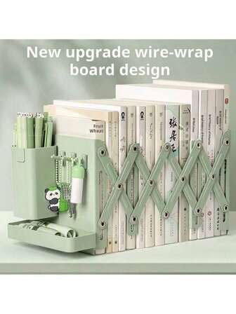 1 conjunto de suporte para livros, organizador de mesa, prateleira dobrável ajustável para livros com suporte para canetas e ganchos para alunos, sala de aula, material escolar, volta às aulas