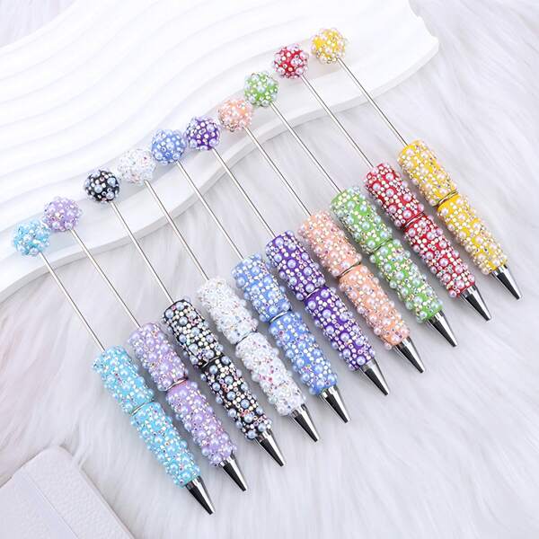 25pcs, A Set Of New Products, Explosions, Luxury Heavy Industry Gems, Full-Drilled Beaded Pens, Ballpoint Pens, Jewelry Making Kits, Diy Pens, Silicone Beads, Focus Beads, Creative Stationery