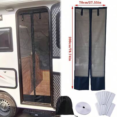 1 Stück Outdoor Camping Wohnmobil Tür Vorhang, magnetisches Moskitonetz, atmungsaktiv mit Reißverschluss