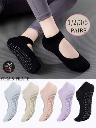 1/3/5 双女款多色组合，纯色，脚背开口，吸湿排汗针织面料，鞋底防滑粘合剂，INS 风格，运动袜，瑜伽，舞蹈，室内普拉提，地板健身，礼物，秋季袜子