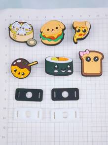 Set de 10 piezas con decoraciones de tema de comida, como sushi y hamburguesas, para sandalias, accesorios móviles, zapatos deportivos personalizados, decoraciones de teléfono, adecuado para amantes de la comida como regalo de cumpleaños y festividades