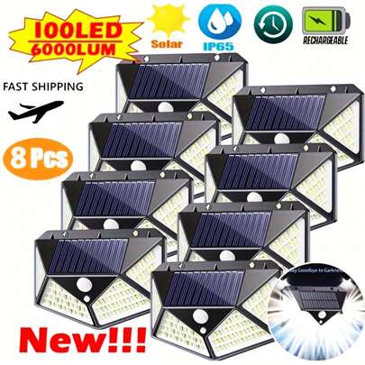 2 Pcs 100 LED Solar Wall Lights Outdoor Solar Lights Solar Powered Daylight Street Lights Garden Lights Solar Outdoor Lights Super Bright, 3 Modes Solar Motion Lights Outdoor, Solar Fence Lights Security Lights For Garden Yard Outside,Back-To-School Gifts, Christmas, Halloween, Easter, Holiday Decorations, Lighting Fixtures