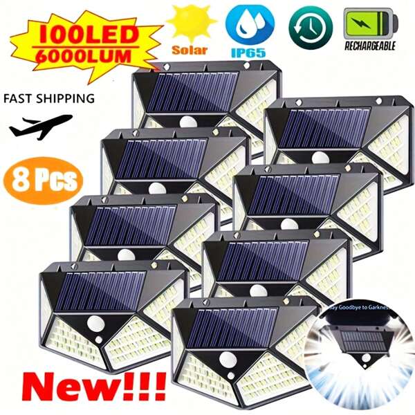 2 piezas de 100 Luces de pared solares LED Luces solares exteriores Luces de calle alimentadas por energía solar Luces de jardín Luces solares exteriores ultra brillantes, Luces de movimiento solar de 3 modos Luces solares de valla Luces de  para jardín, patio, exterior, Regalos de vuelta al colegio, Navidad, Halloween, Pascua, Decoraciones festivas, Accesorios de iluminación
